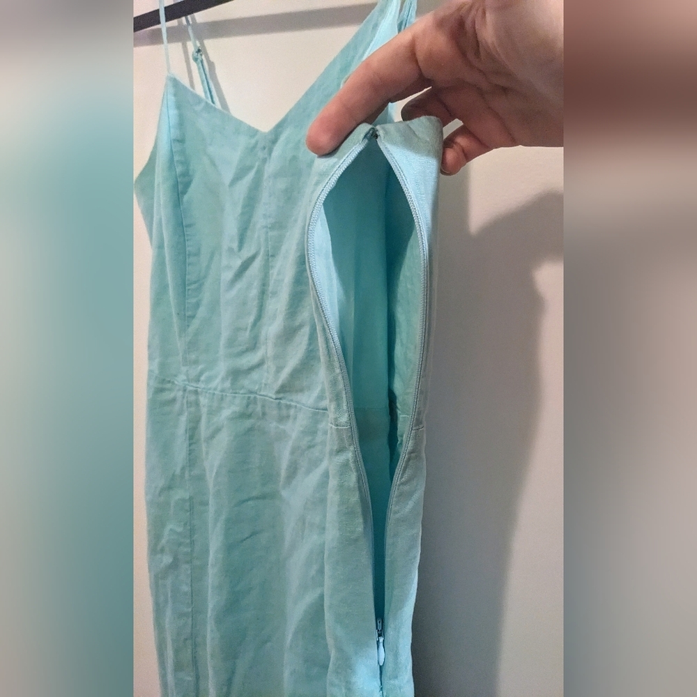 J. Crew Linen Blend Midi Slip Dress Sunwashed Mint sz 8 - Picture 9 of 13